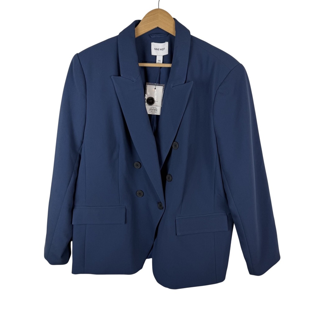 NWT Nine West Blue Double Breasted‎ Blazer Size XXL Notched Lapel Jacket Office